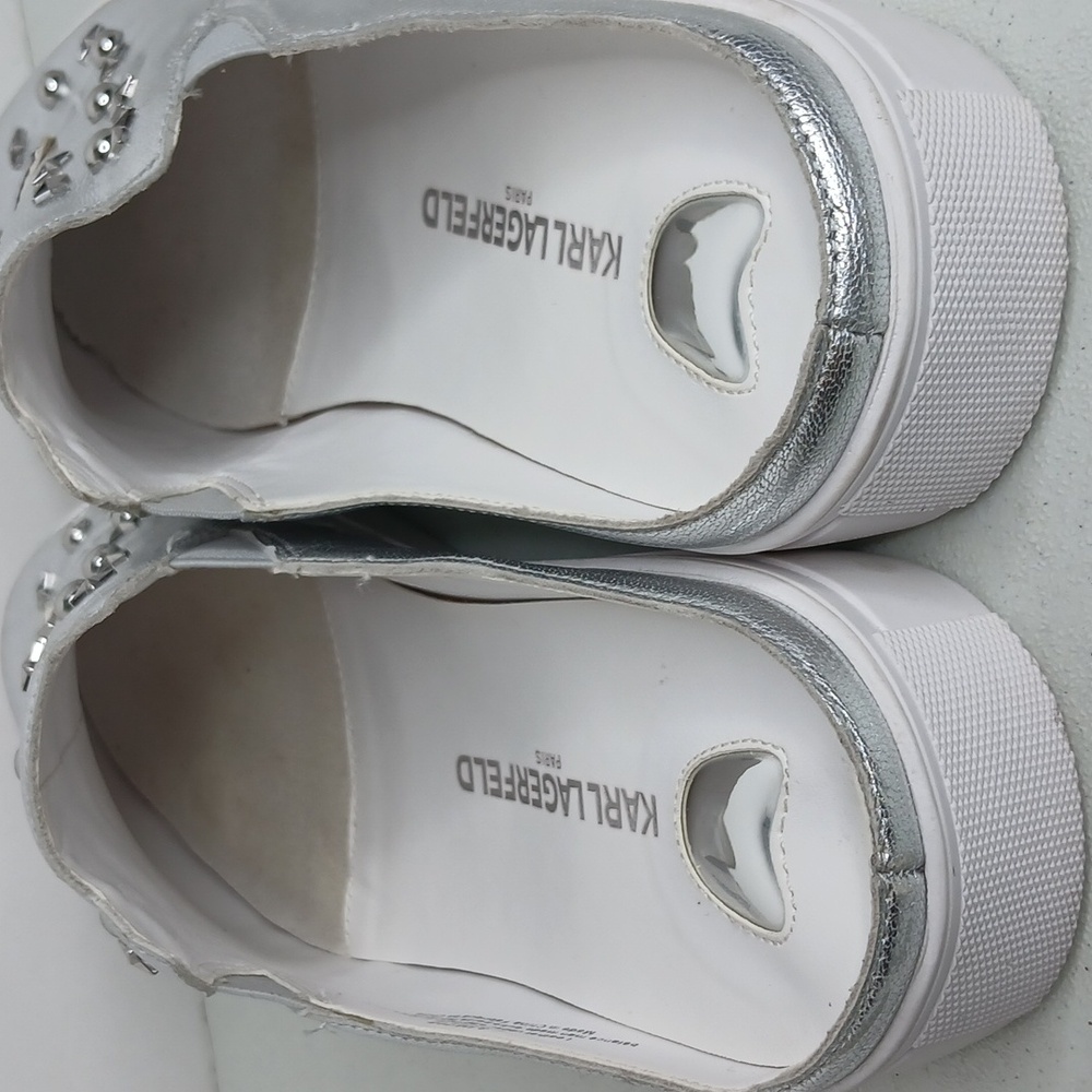 Karl Lagerfeld- Paris - Eisley - Silver Leather & Stud Slip-On Sneakers - 8.5M - Picture 5 of 12